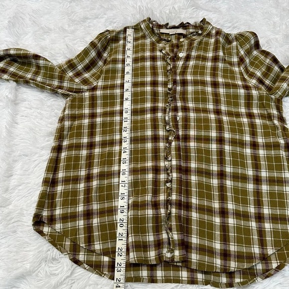 Loft Linen Blend Plaid Shirt Button Up Blouse Size Small - Picture 7 of 10